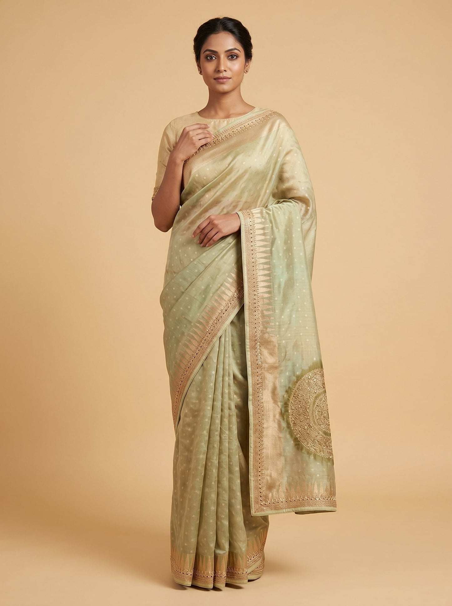 Green Ornate Detail Embroidered Saree