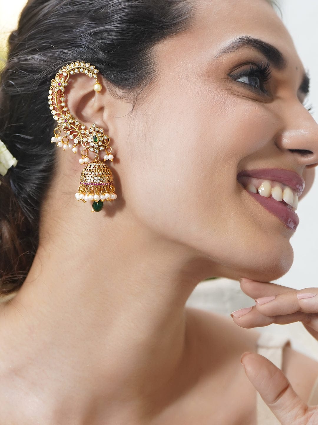 Green-Pink & White Hues Ear cuff Jhumka