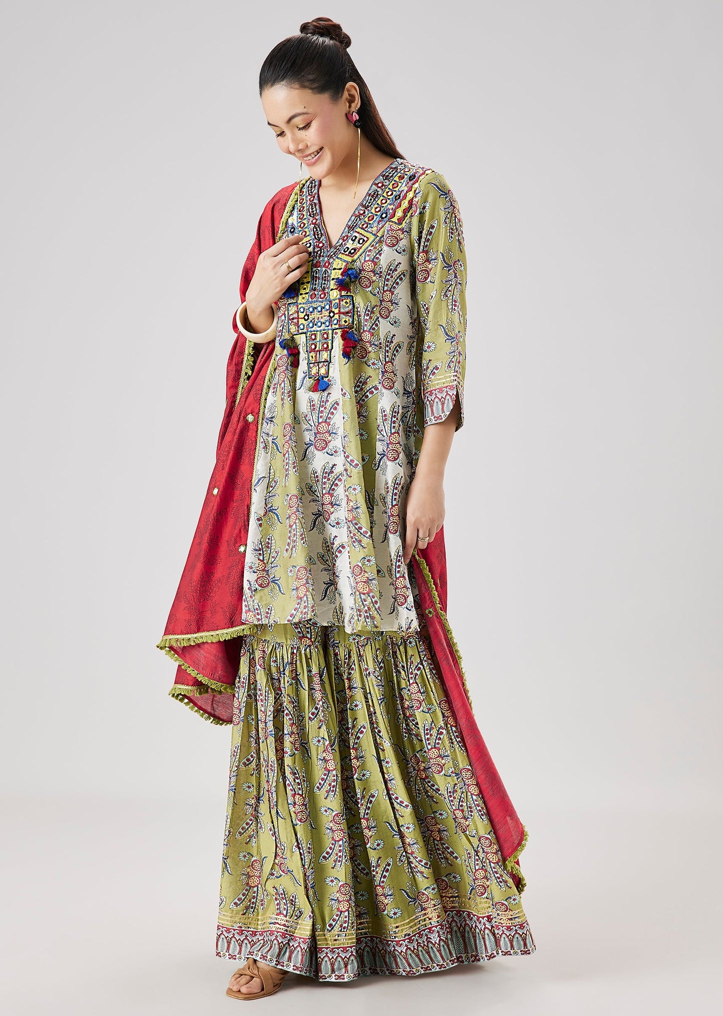 Green Printed Sharara Set With Dupatta