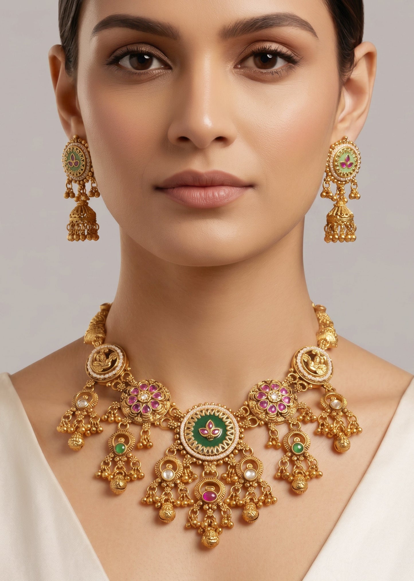 Green Stone And Pearl Kundan Necklace Set