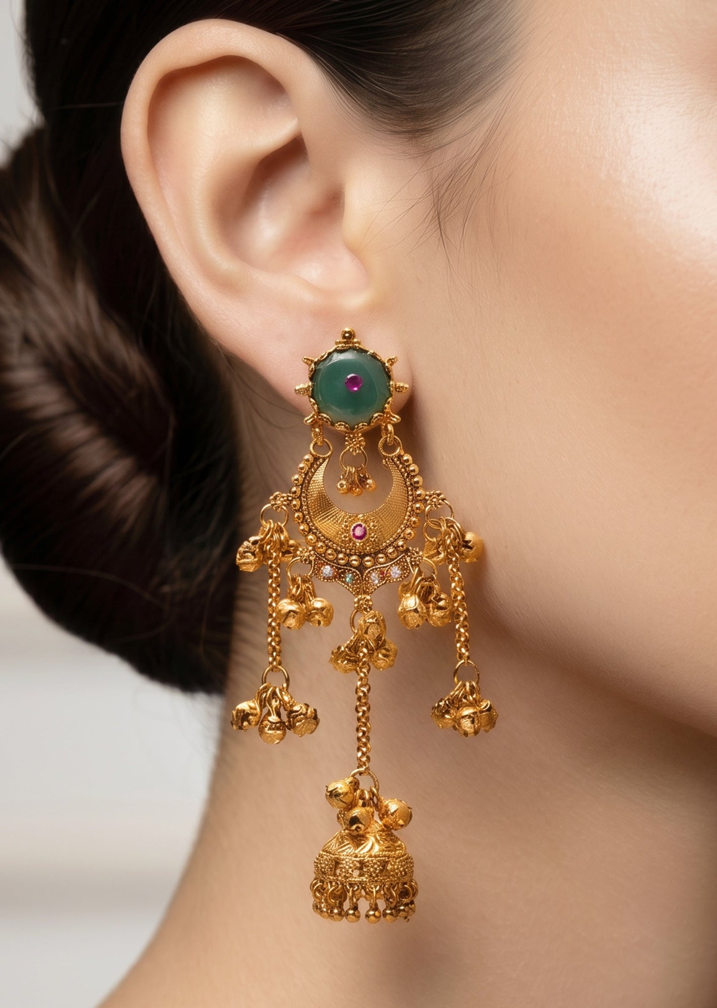 Green Stone Jhumka Earrings