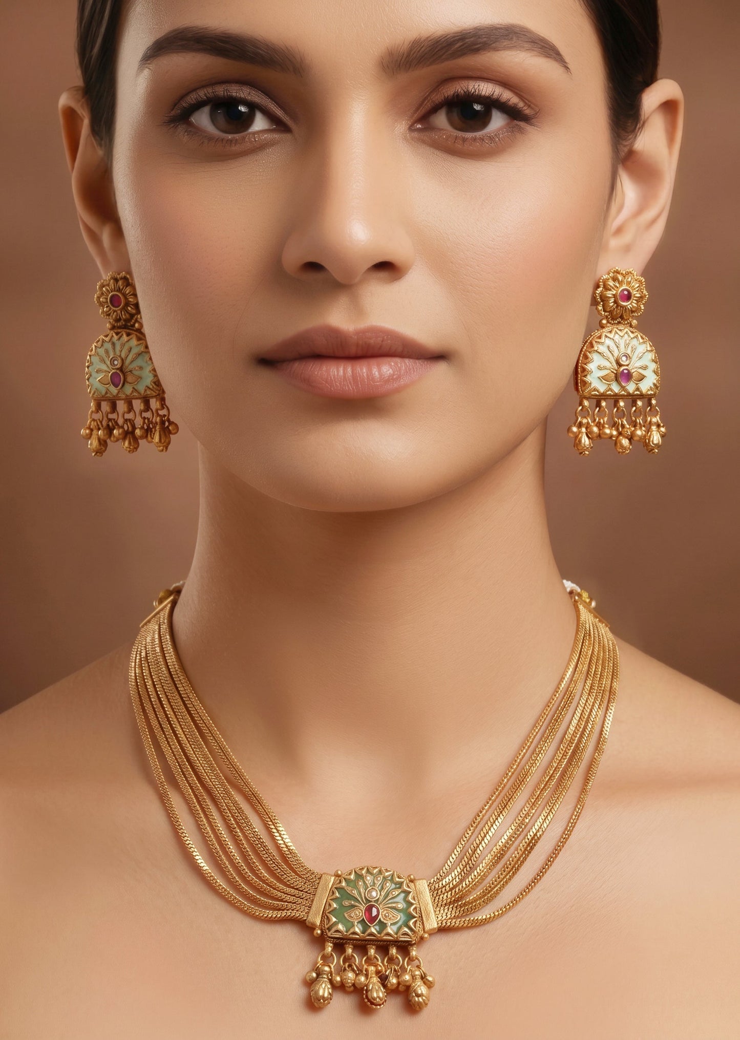 Green Stone Pendant Kundan Necklace Set