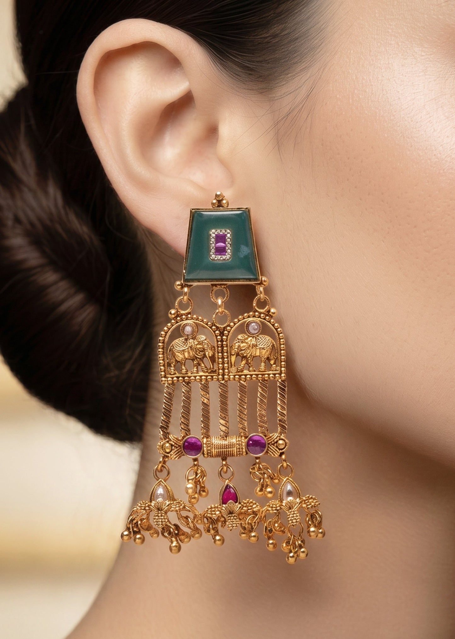 Green Stone Tassel Earrings