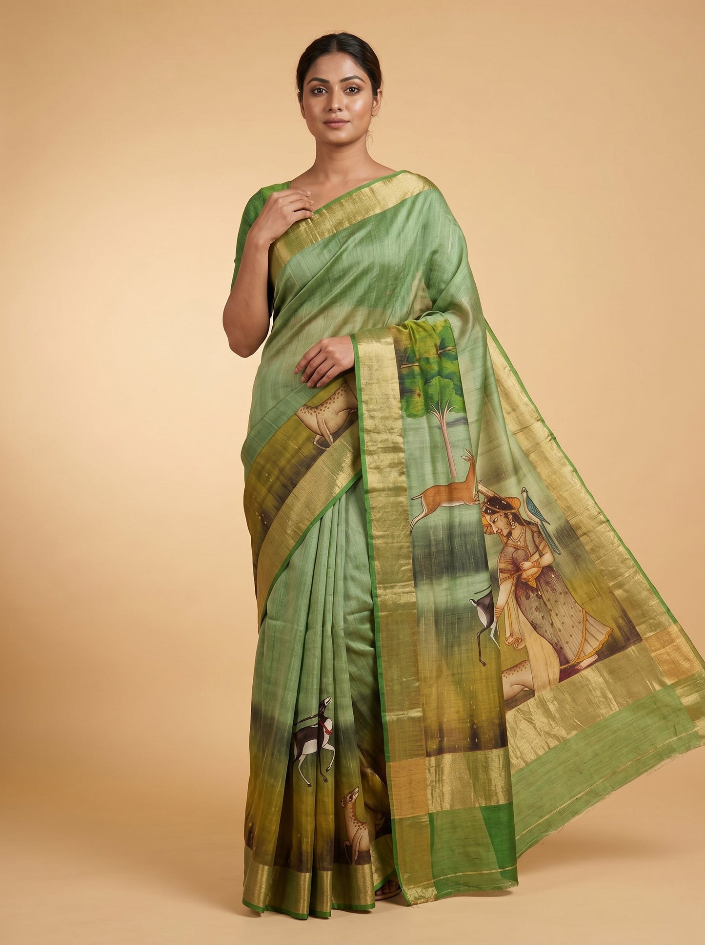 Green Vibrant Printed Saree