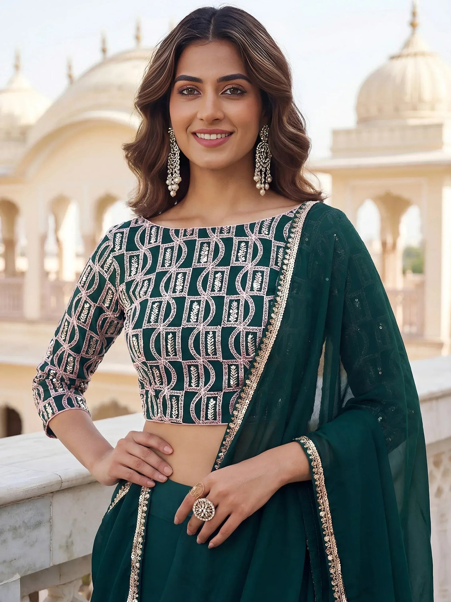 Tulsi Art Incredible Green Embroidered Georgette Wedding Wear Lehenga Choli