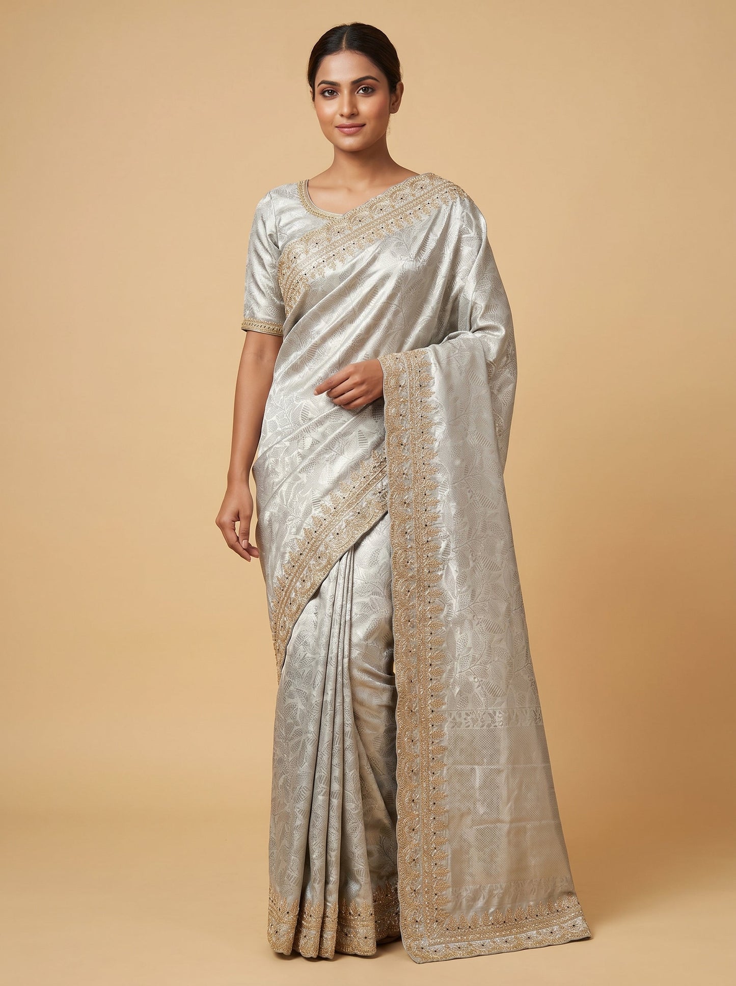 Grey Calm Tone Embroidered Saree