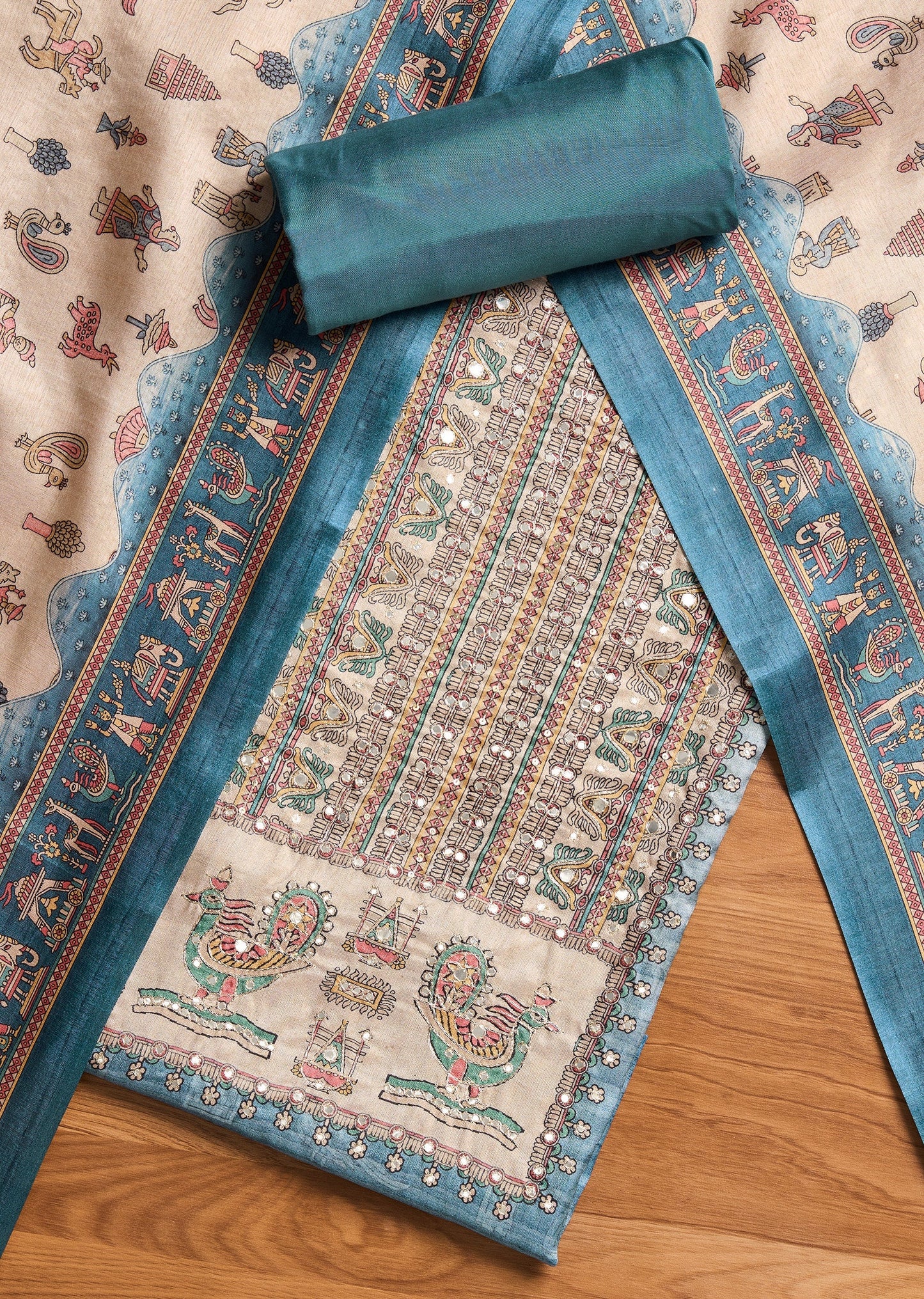 Grey Cotton Unstitched Suit With Dupatta