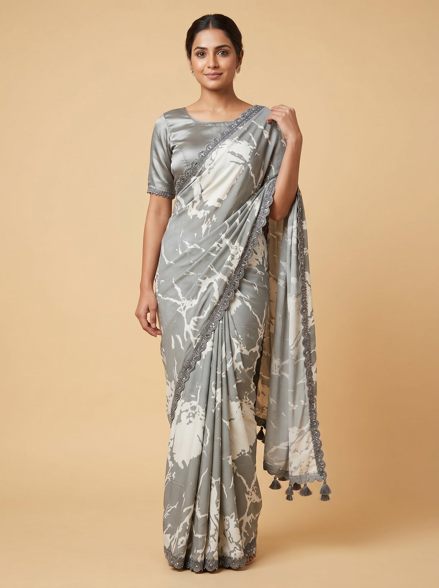 Grey embroidered saree with subtle work