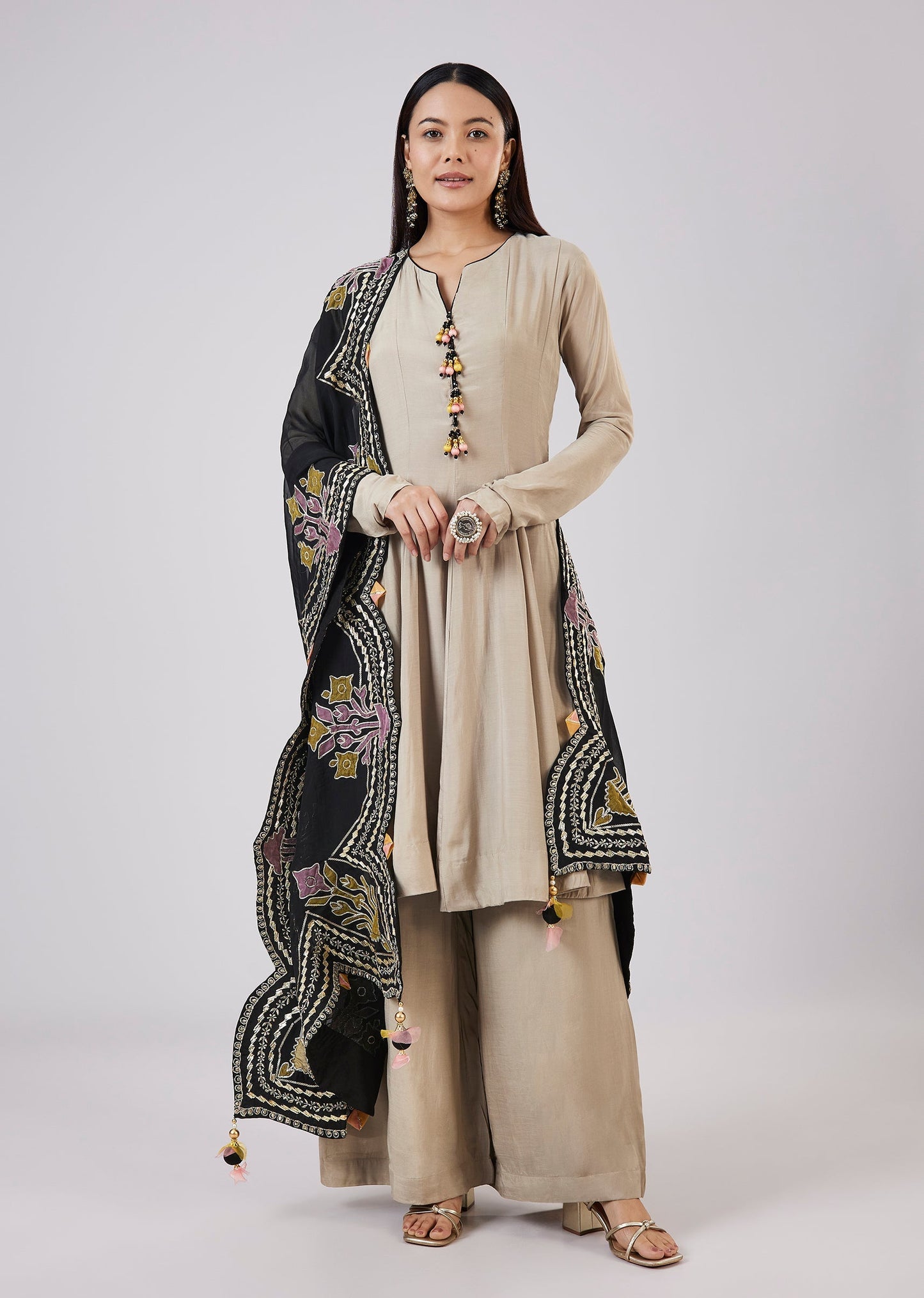 Grey Organza Short Anarkali Set