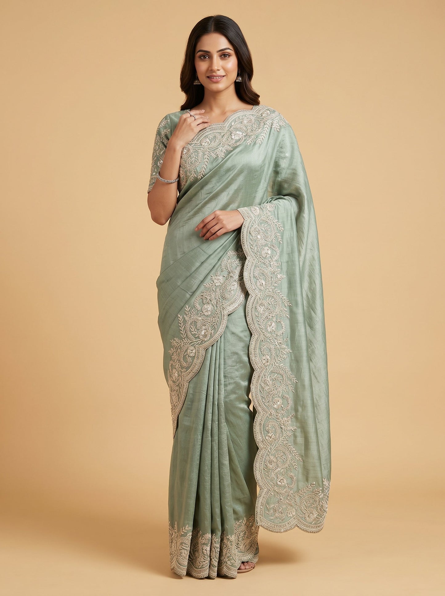Grey Silver Fusion Saree