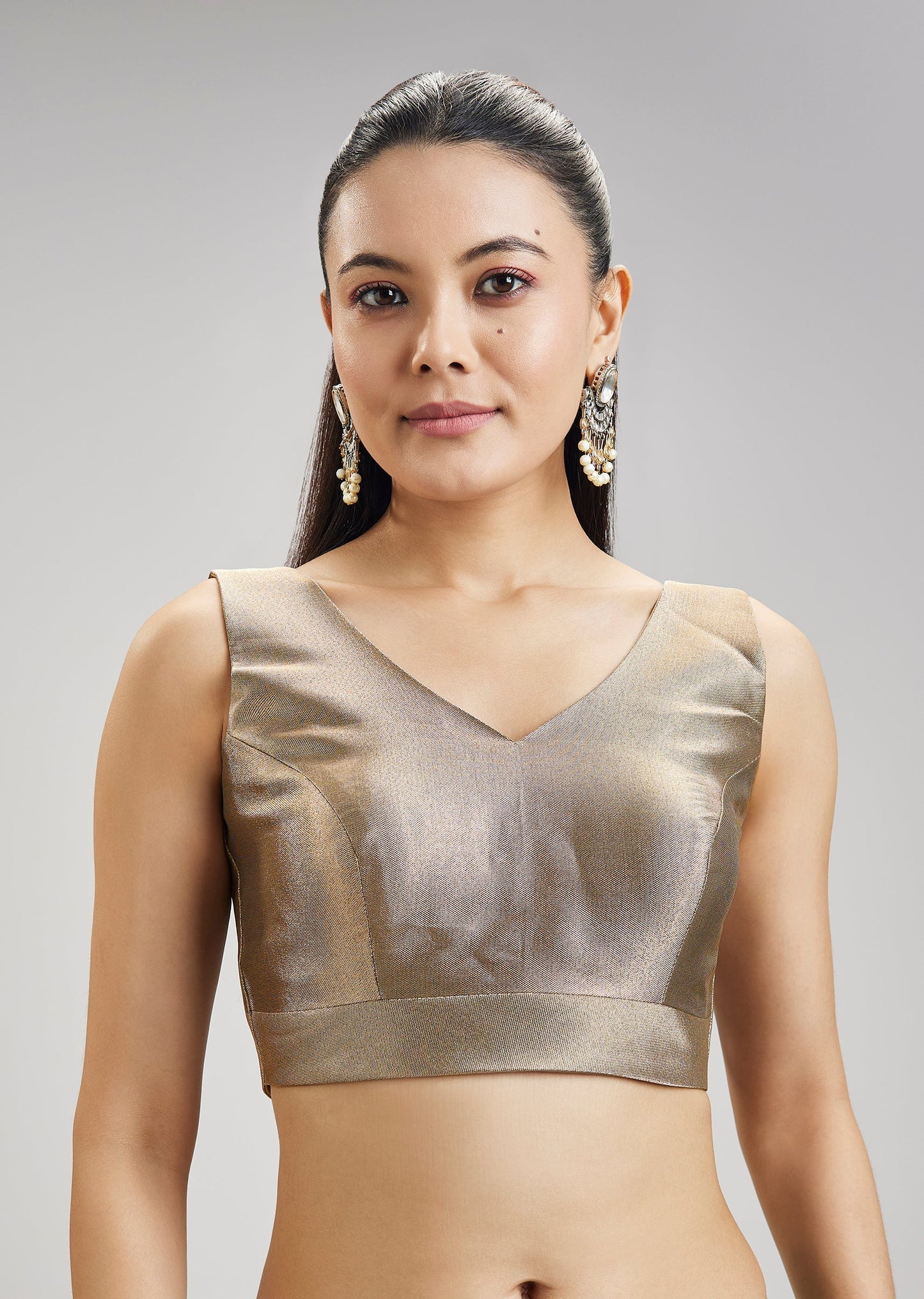 Grey Silver Oxidised Gold Fancy Blouse