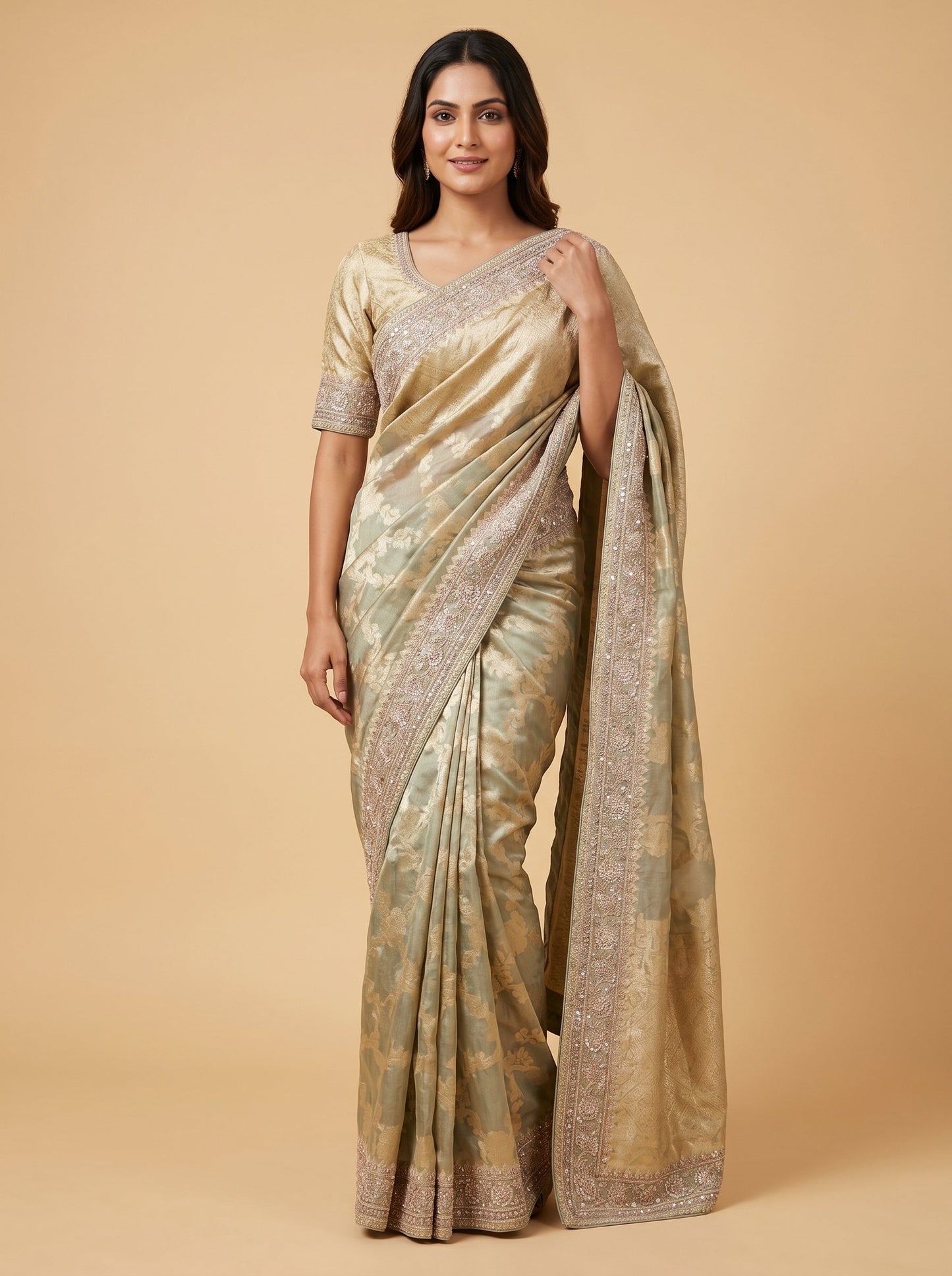 Grey Smooth Embroidered Saree
