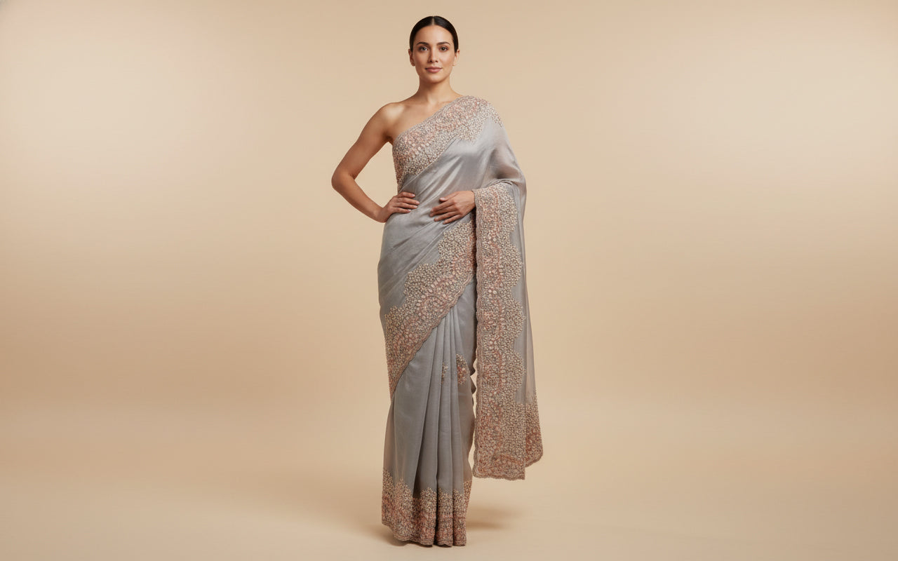 Grey Quiet Embroidered Saree