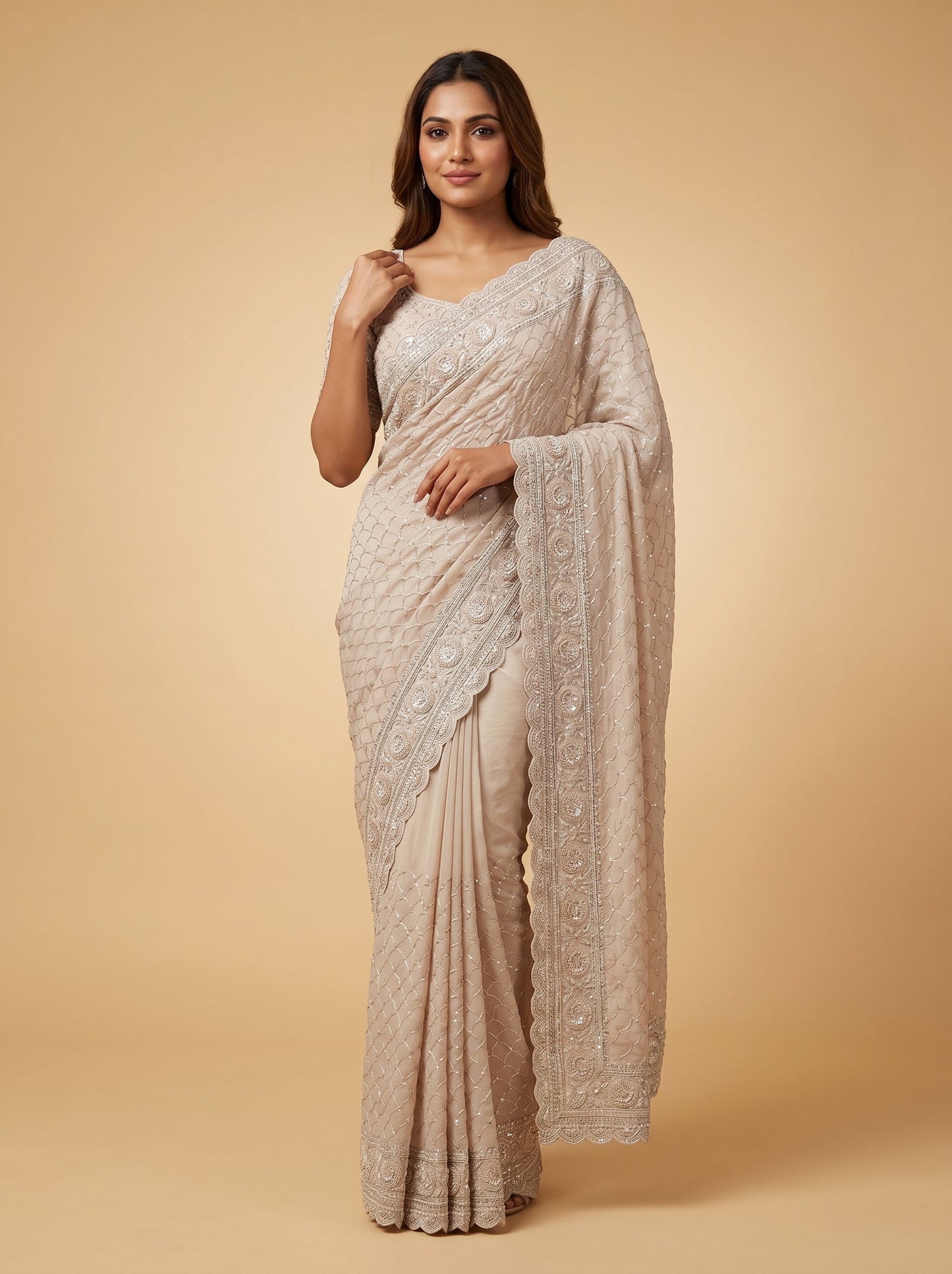 Grey Subtle Embroidery Embroidered Saree