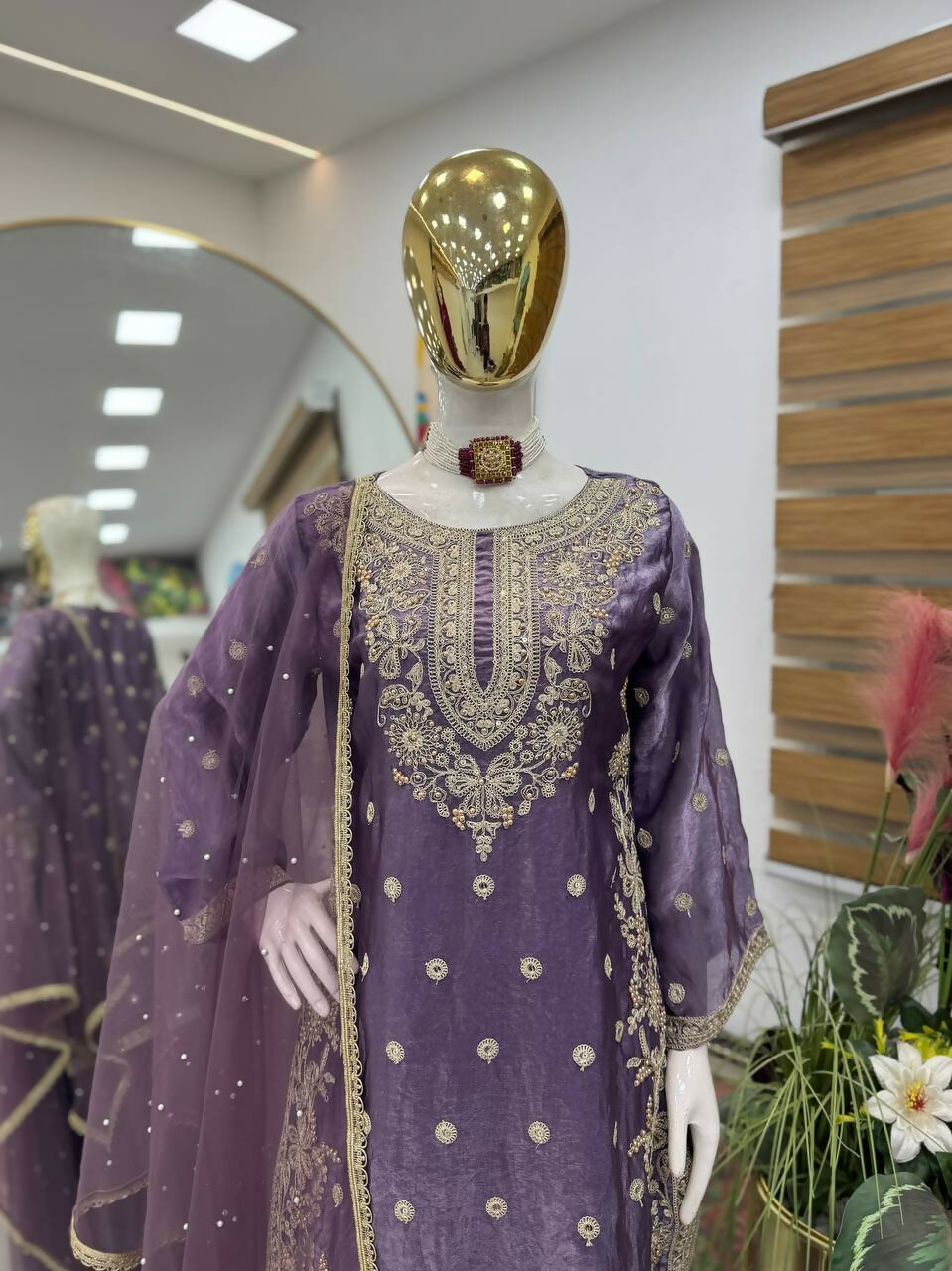 Teeya Creation New Trendy Womens Wedding Wear Kurta Palazzo Set - Lavender