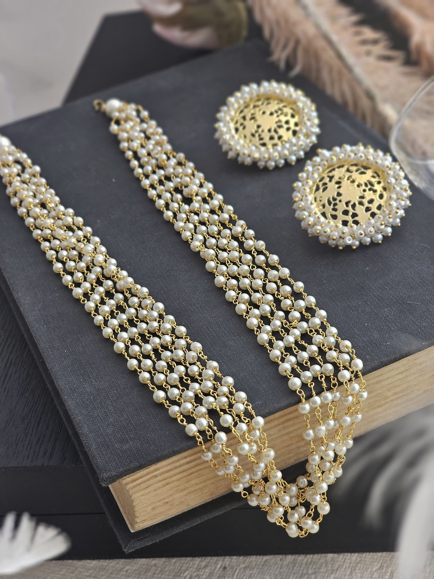 Amogha Handcrafted Multi Strand Pearl Necklace Set