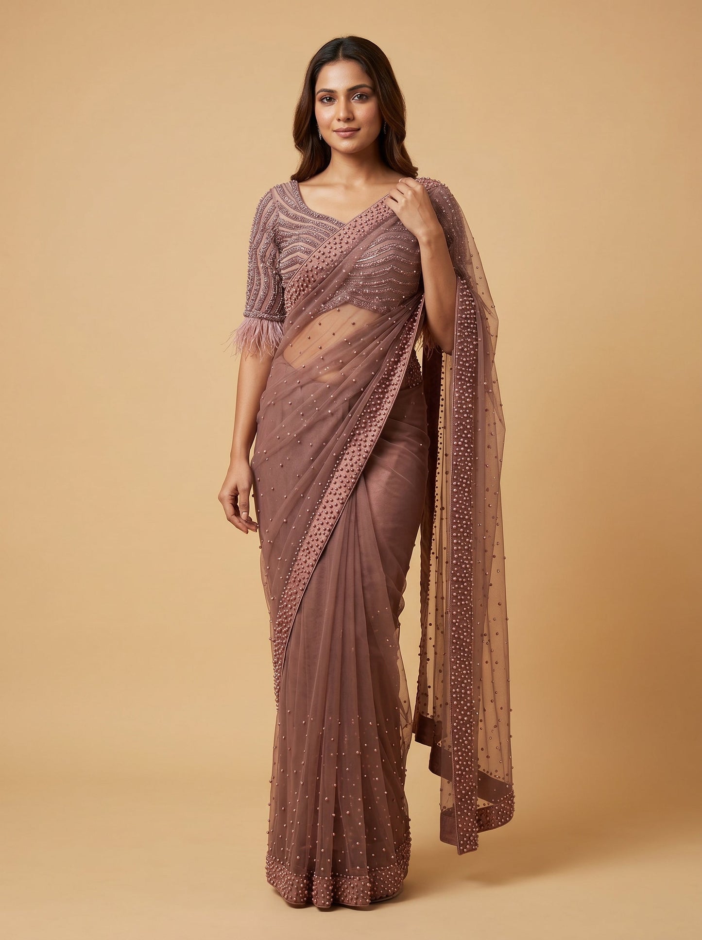 Hazy Mauve Glow Saree