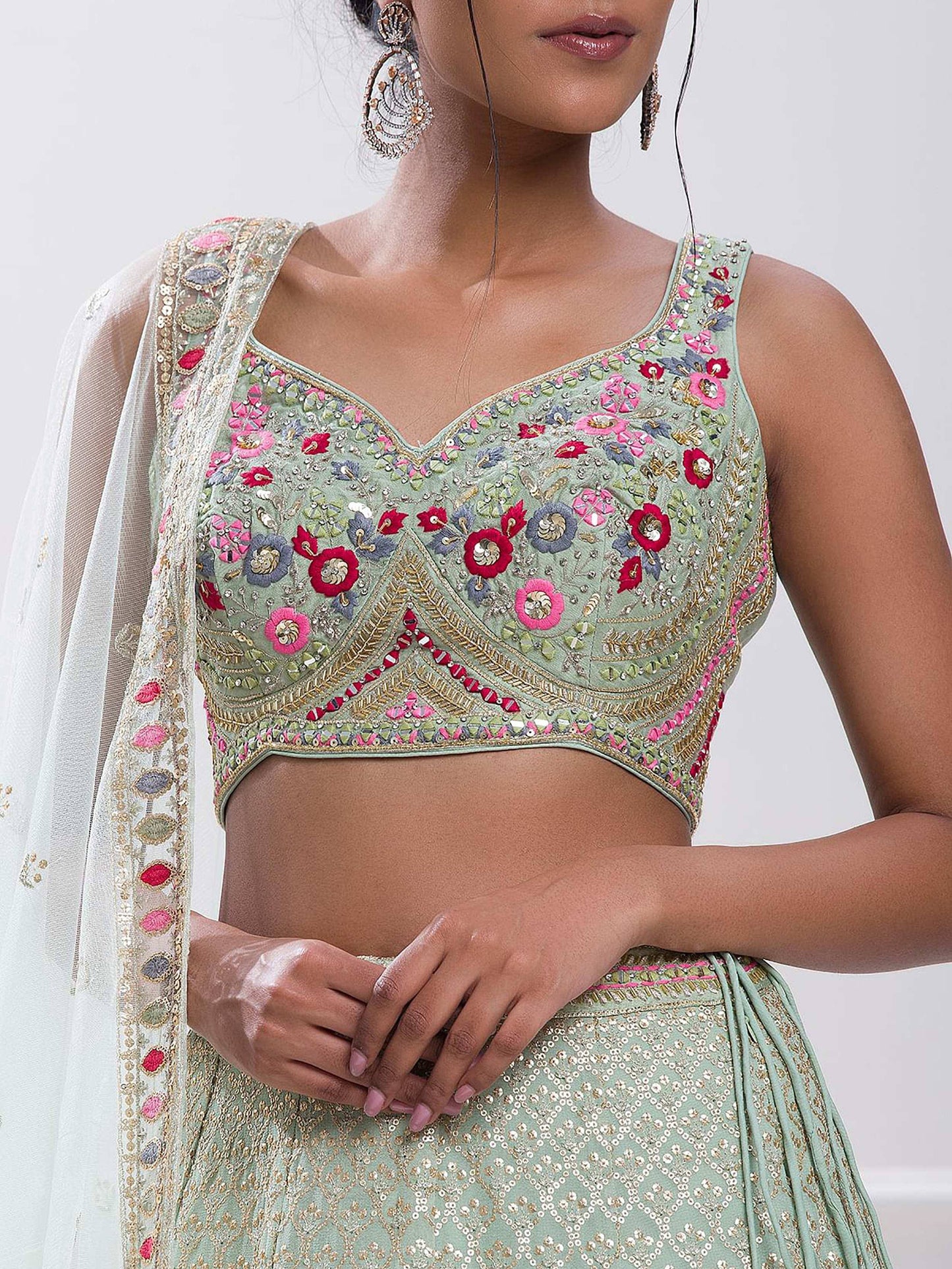 Tulsi Art Stunning Pista Green Sequins Georgette Traditional Lehenga Choli
