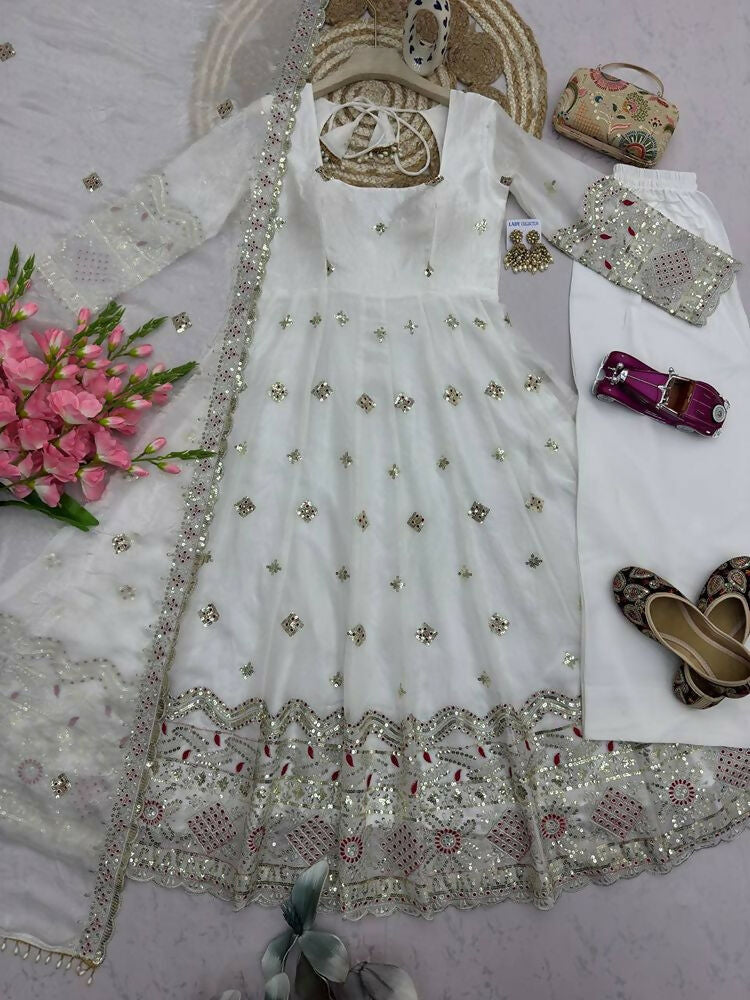 Teeya Creation Premium Off-White Designer Anarkali Suit for Wedding