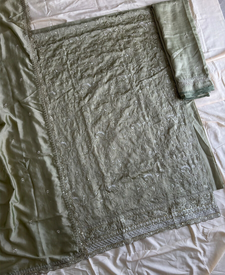 KC Pista Green Vichitra Silk Palazzo Suit For Women Festival Wear