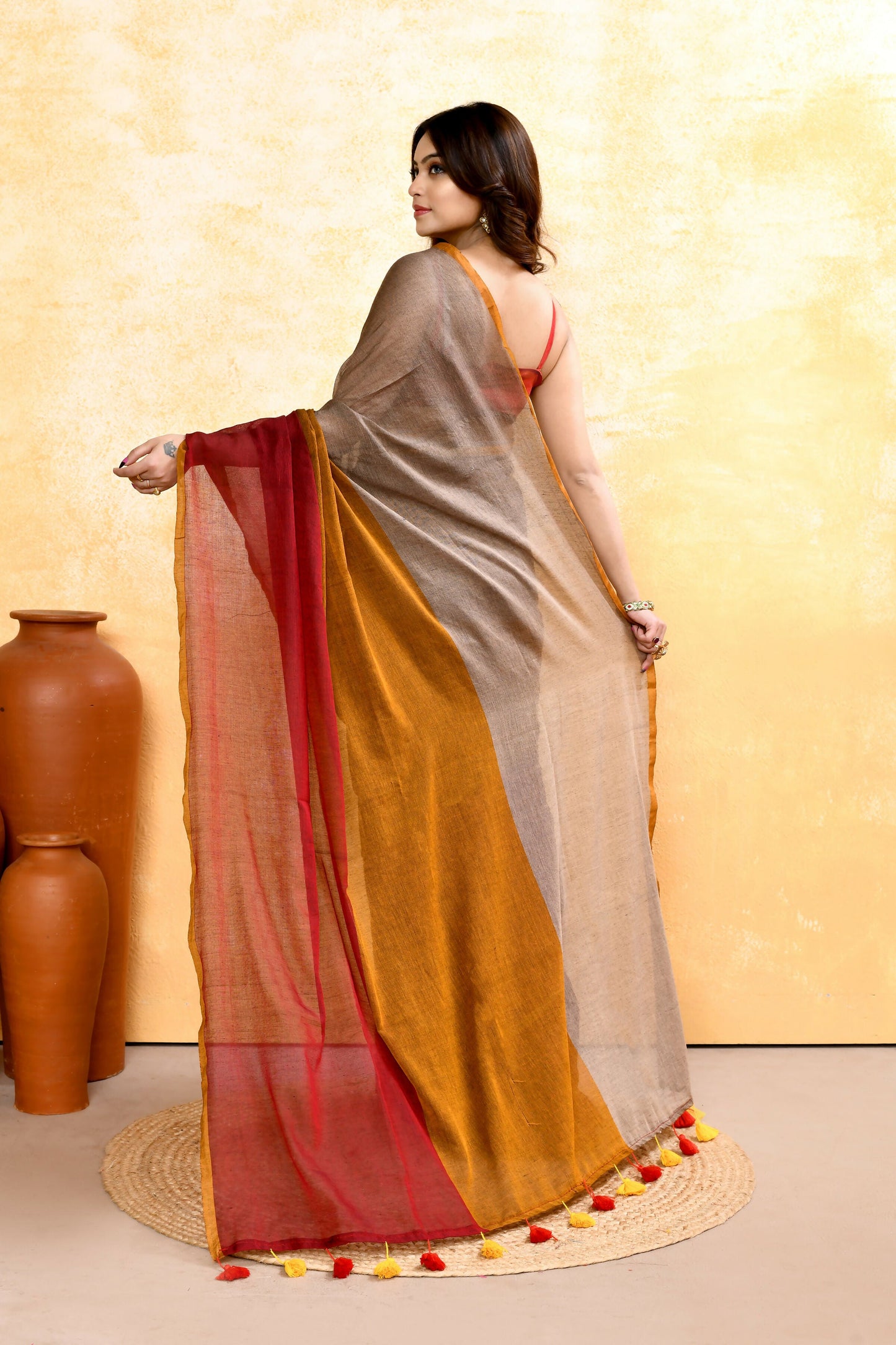 Piyari Fashion Women's Multi Embellished Handloom Cotton Saree