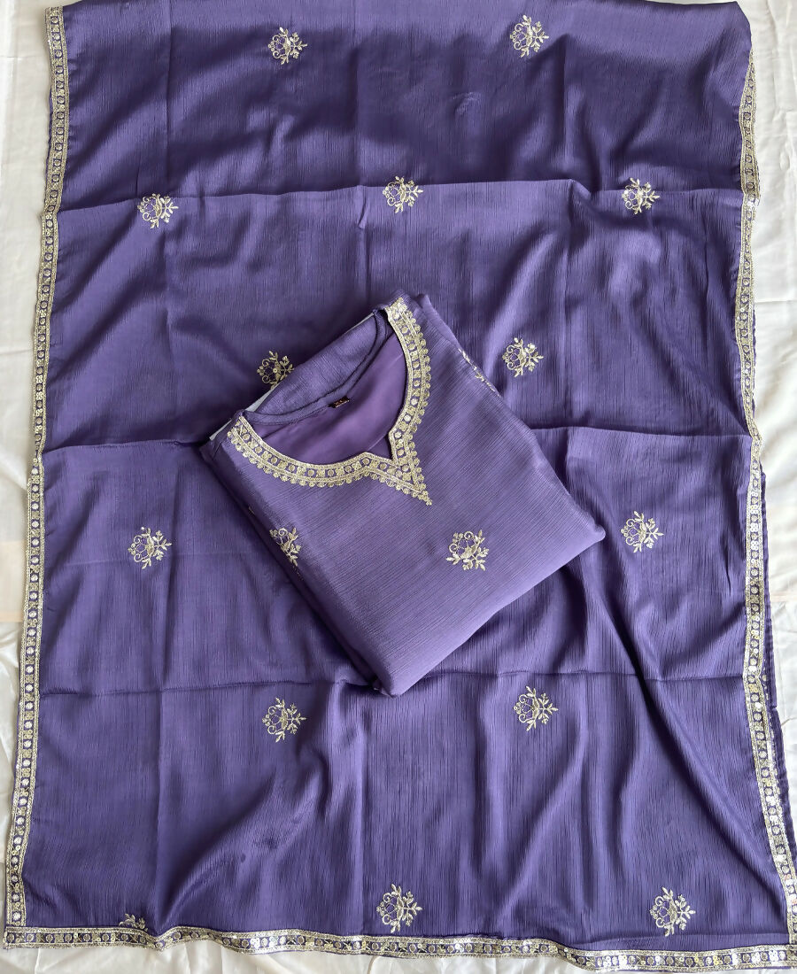 KC Lilac Ethnic Wear Ready Made Chinon Suit For Women
