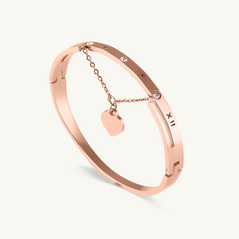 Rose Gold Heart Drop Bangle