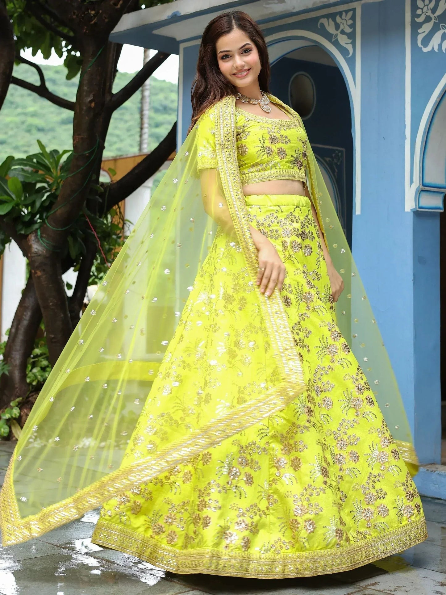 Tulsi Art Incredible Neon Embroidery Silk Event Wear Lehenga Choli With Dupatta