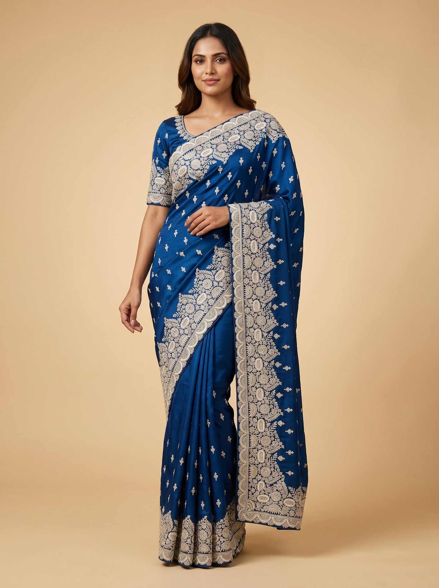 Indigo Blue Embroidered Saree