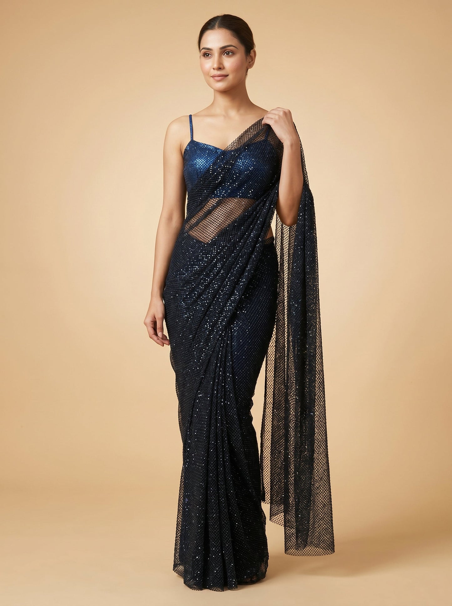 Ink Blue Embroidered Saree
