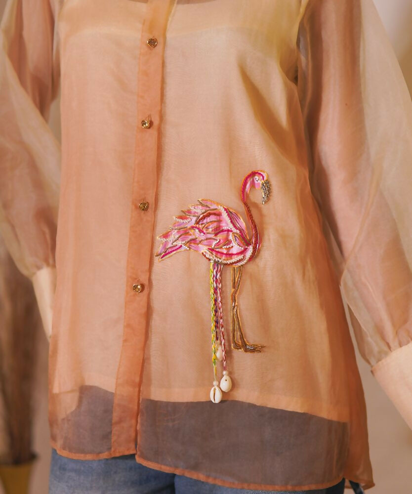 Timaraa Flamingo Whisper Ombre Organza Shirt