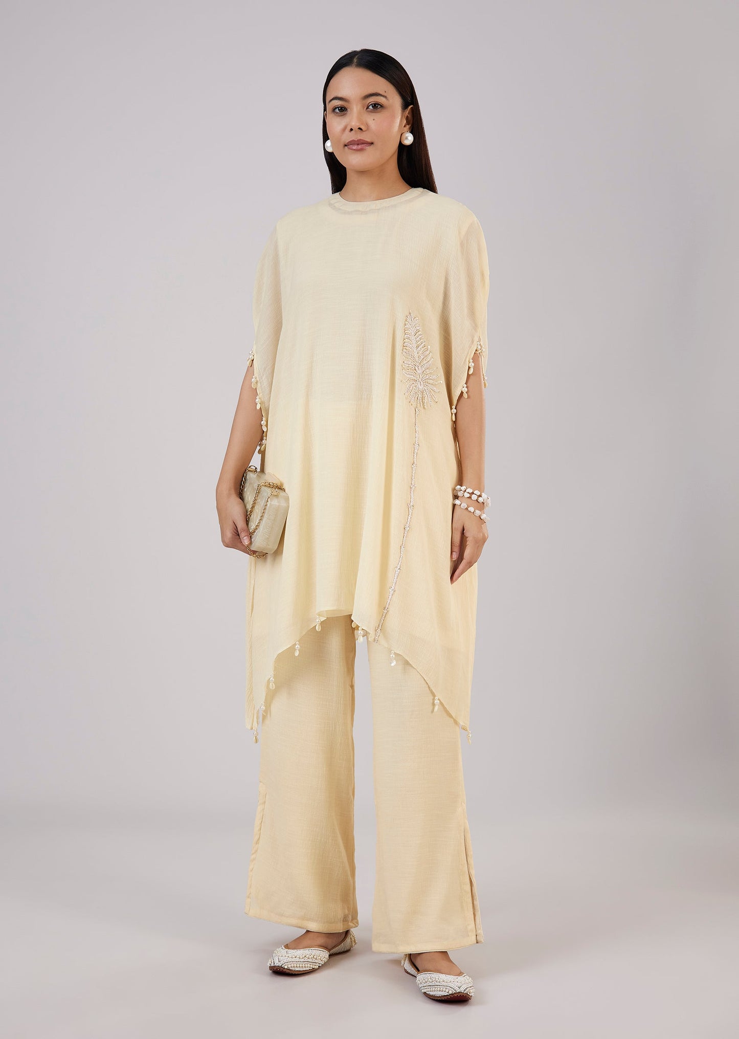 Ivory Cotton Indo Western Coord Set With Resham Work