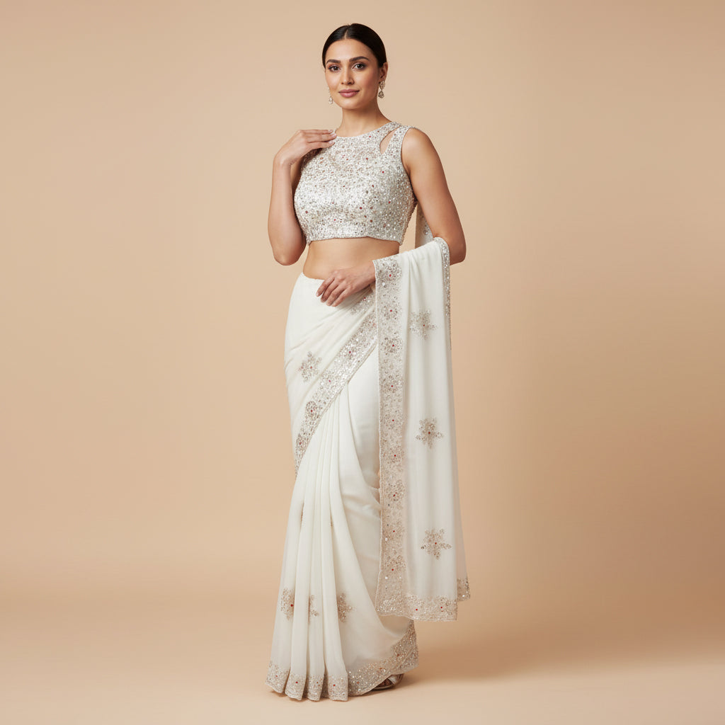 Ivory Regal Embroidered Saree