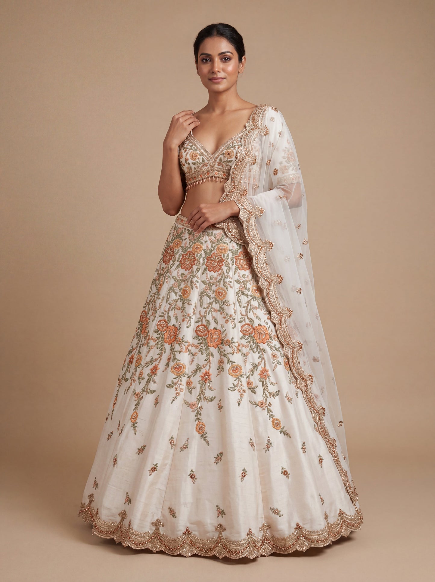 Ivory Pheras Bridal Lehenga With Delicate Embellishment Soft Volume
