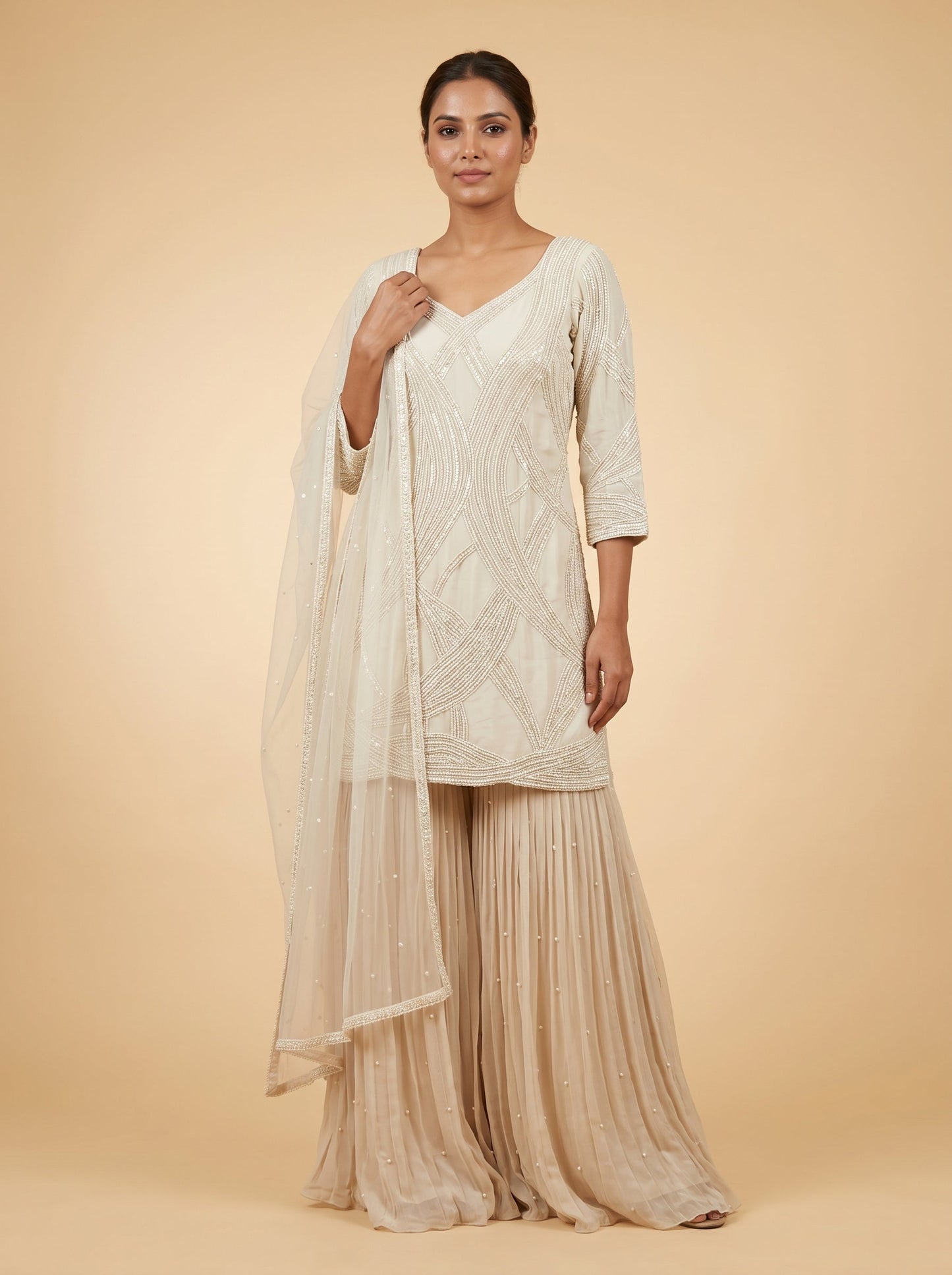 Ivory Sheen Sharara Set