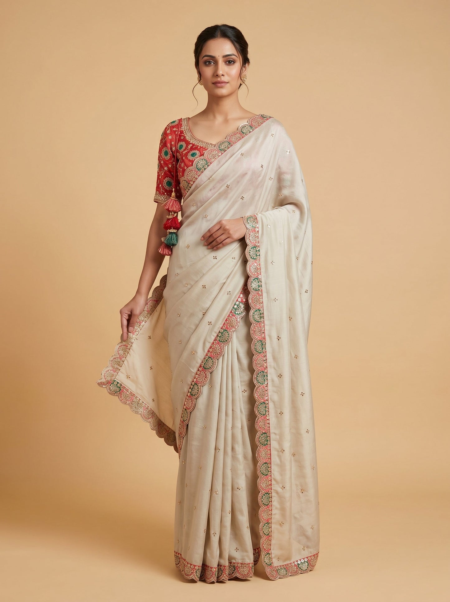 Ivory Subtle Embroidery Saree