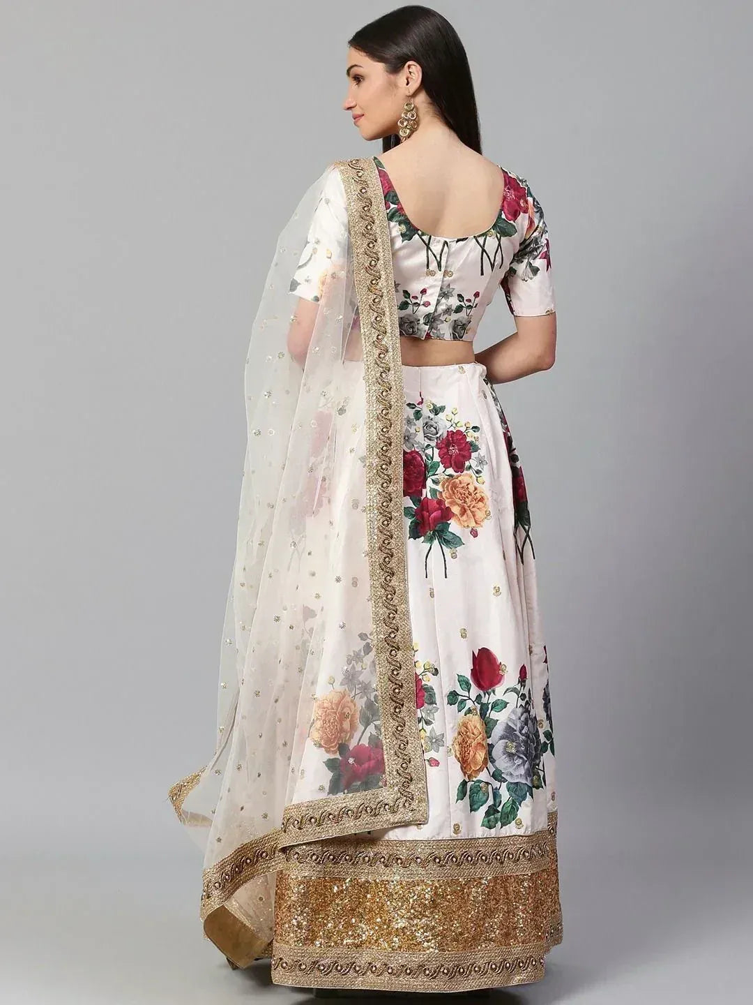 Tulsi Art Off-White & Red Printed Semi-Stitched Myntra Lehenga & Unstitched Blouse With Dupatta