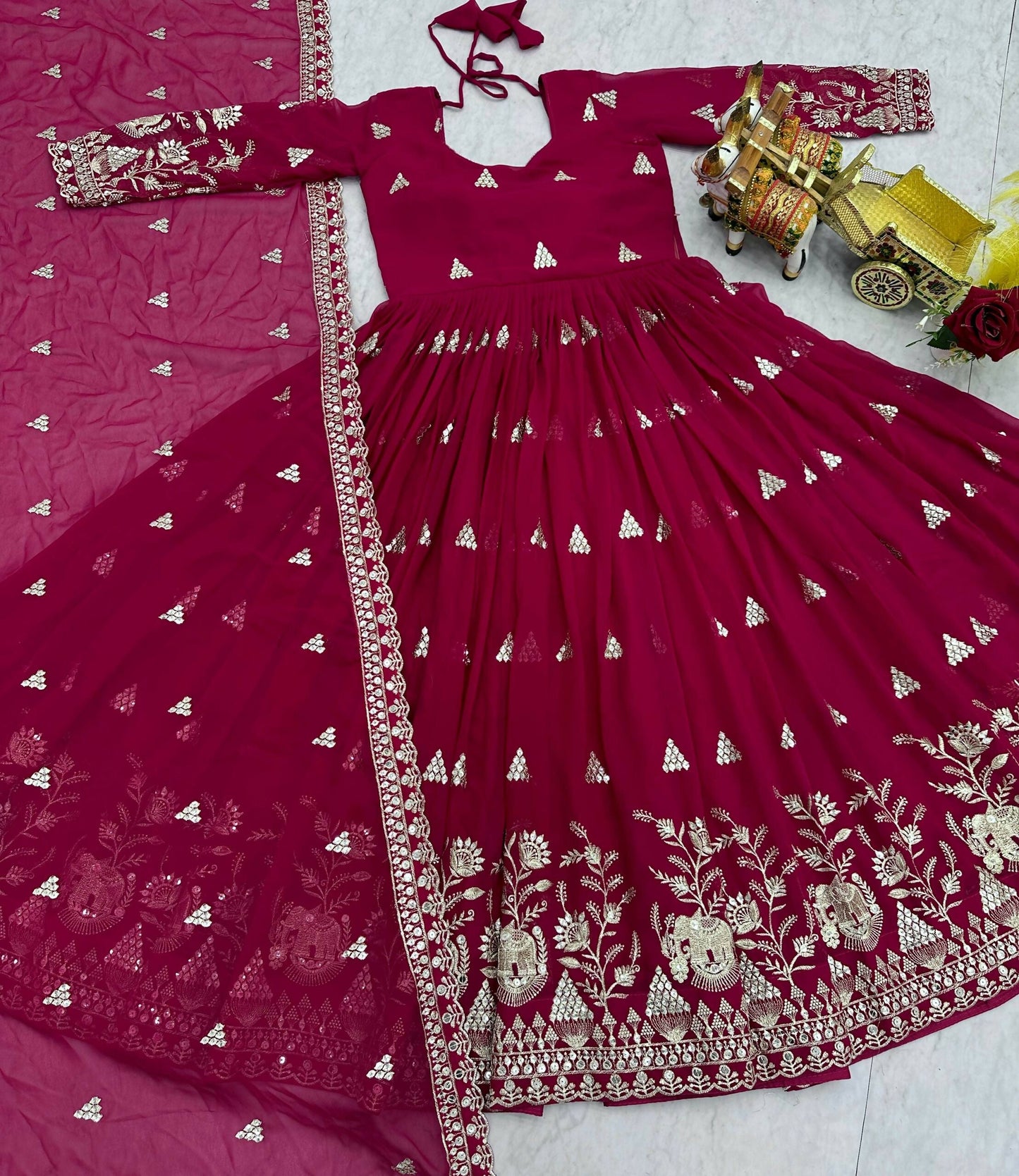 Teeya Creation Womens Casual Party Wear Heavy 7mm Sequence Embroidery Work Pink Gown Set