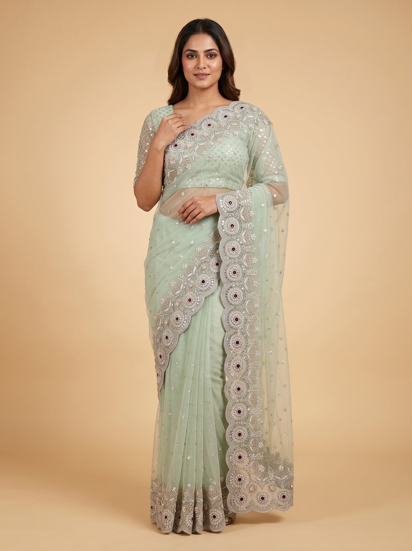 Jade Seafoam Green Saree