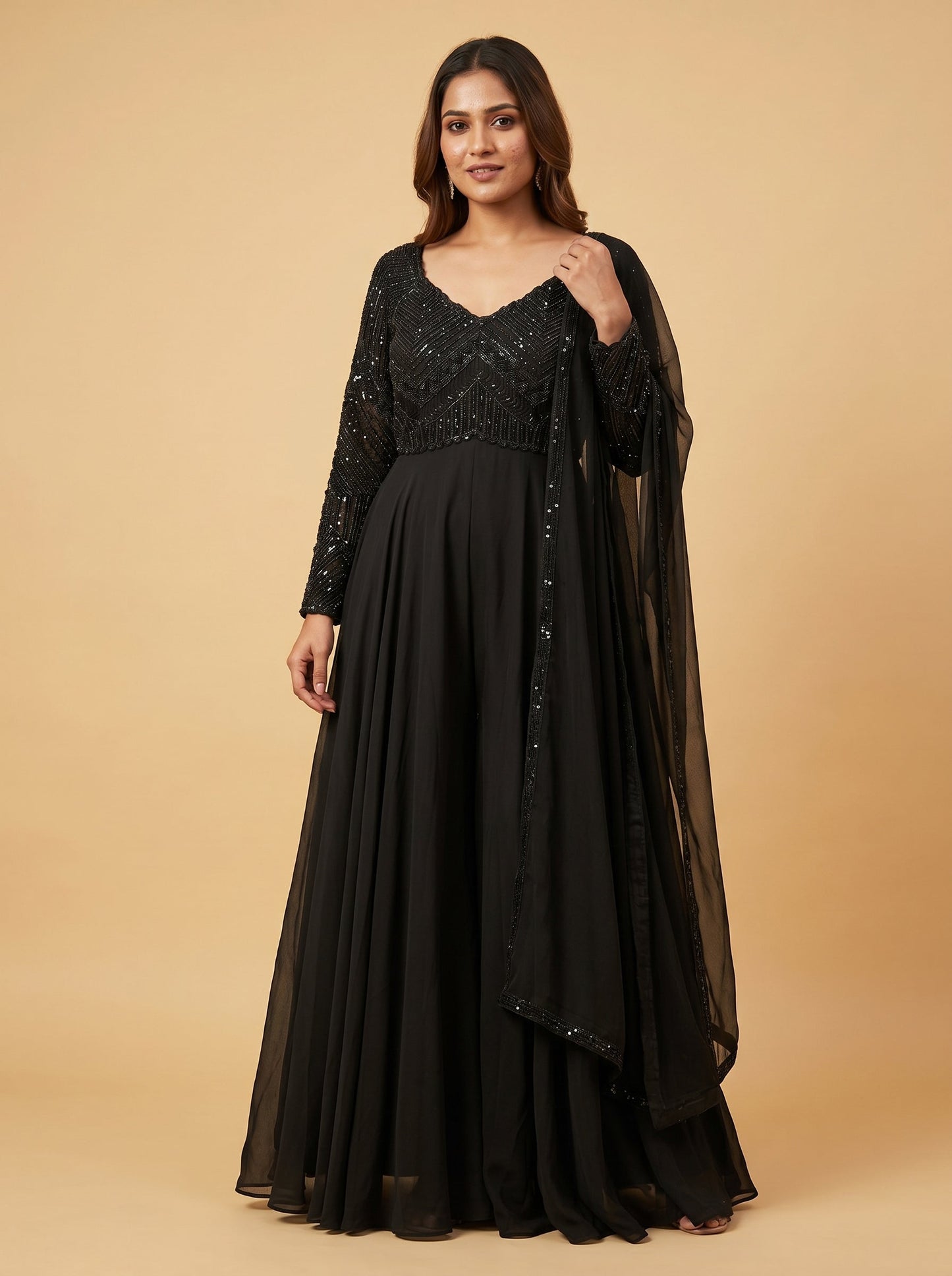 Jet Black Anarkali Set