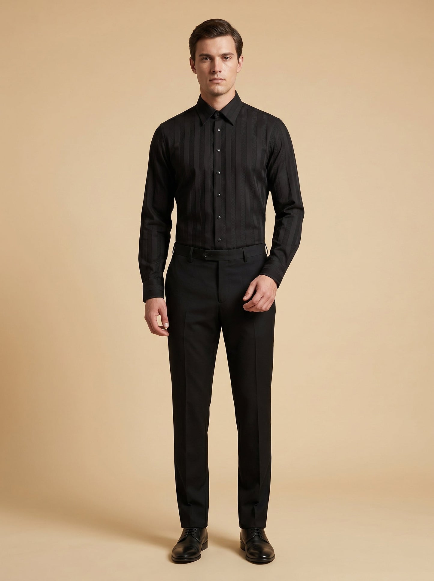 Jet Black Mandarin Collar Shirt