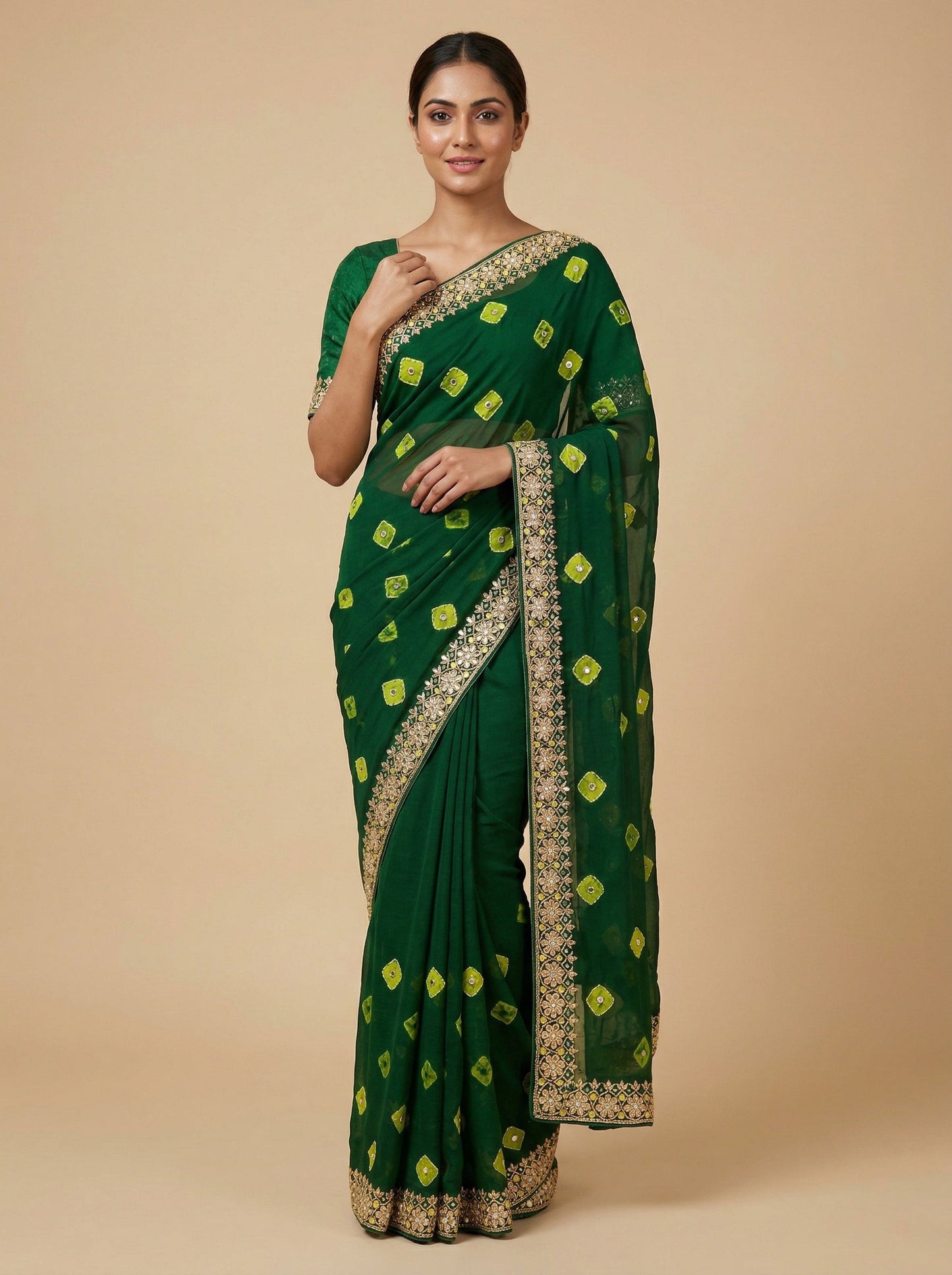 Jungle Green Embroidered Saree