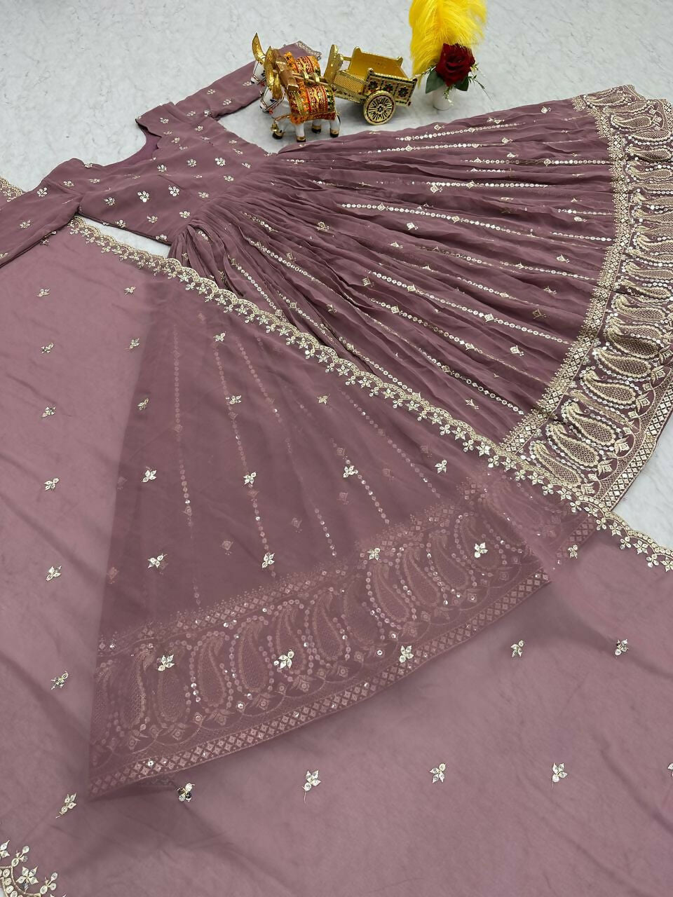 Teeya Creation Womens New Heavy Fox Georgette Fabric With Heavy Embroidery Work Gown Set