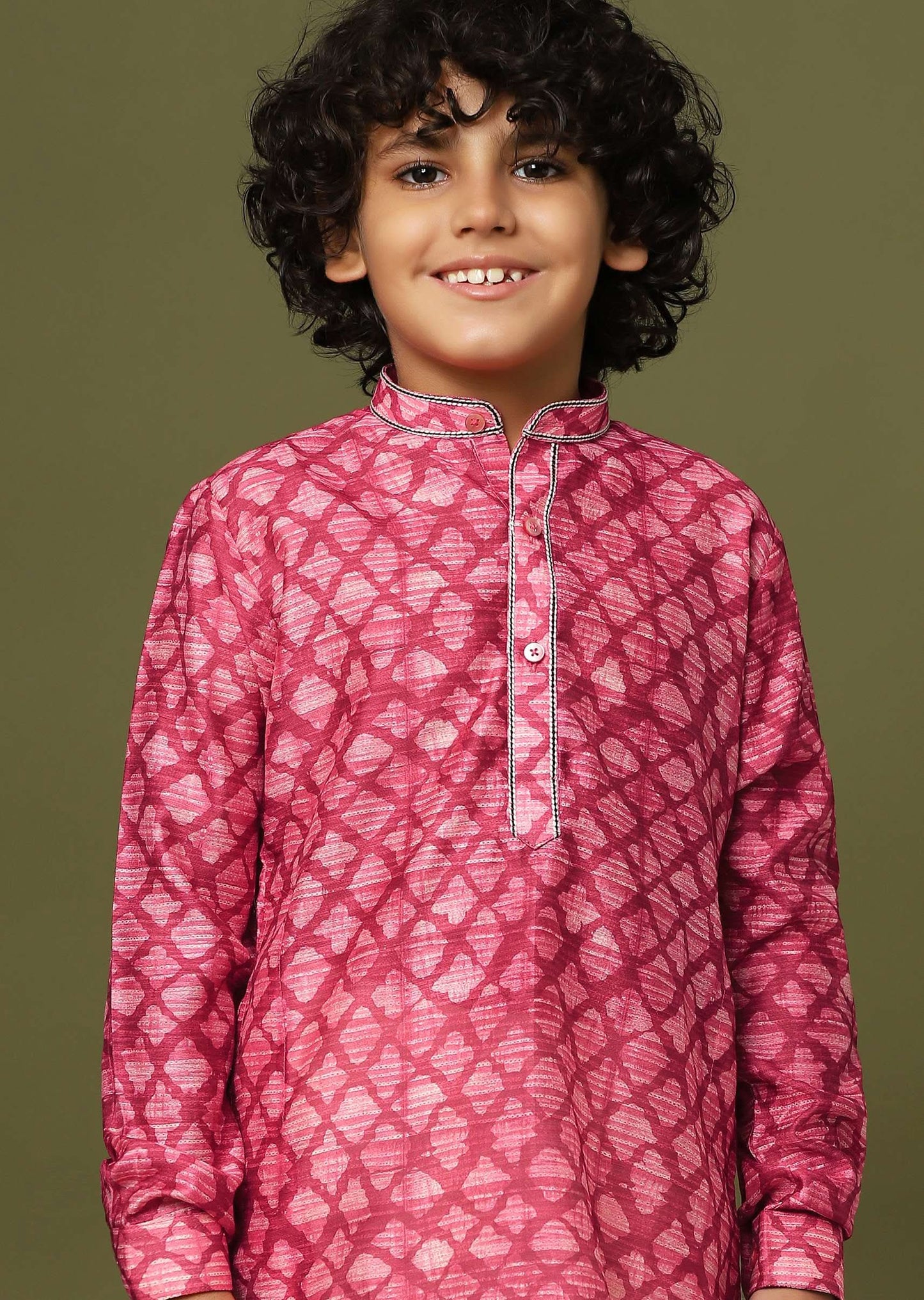 Kalki Valentine Red Boys Kurta Set In Tussar Silk With Threadwork On The Yoke For Boys
