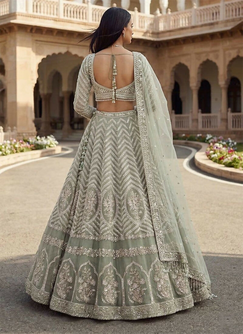 Lehenga Mart Grey Georget Designer Bollywood Style Wedding Wear Lehenga Choli