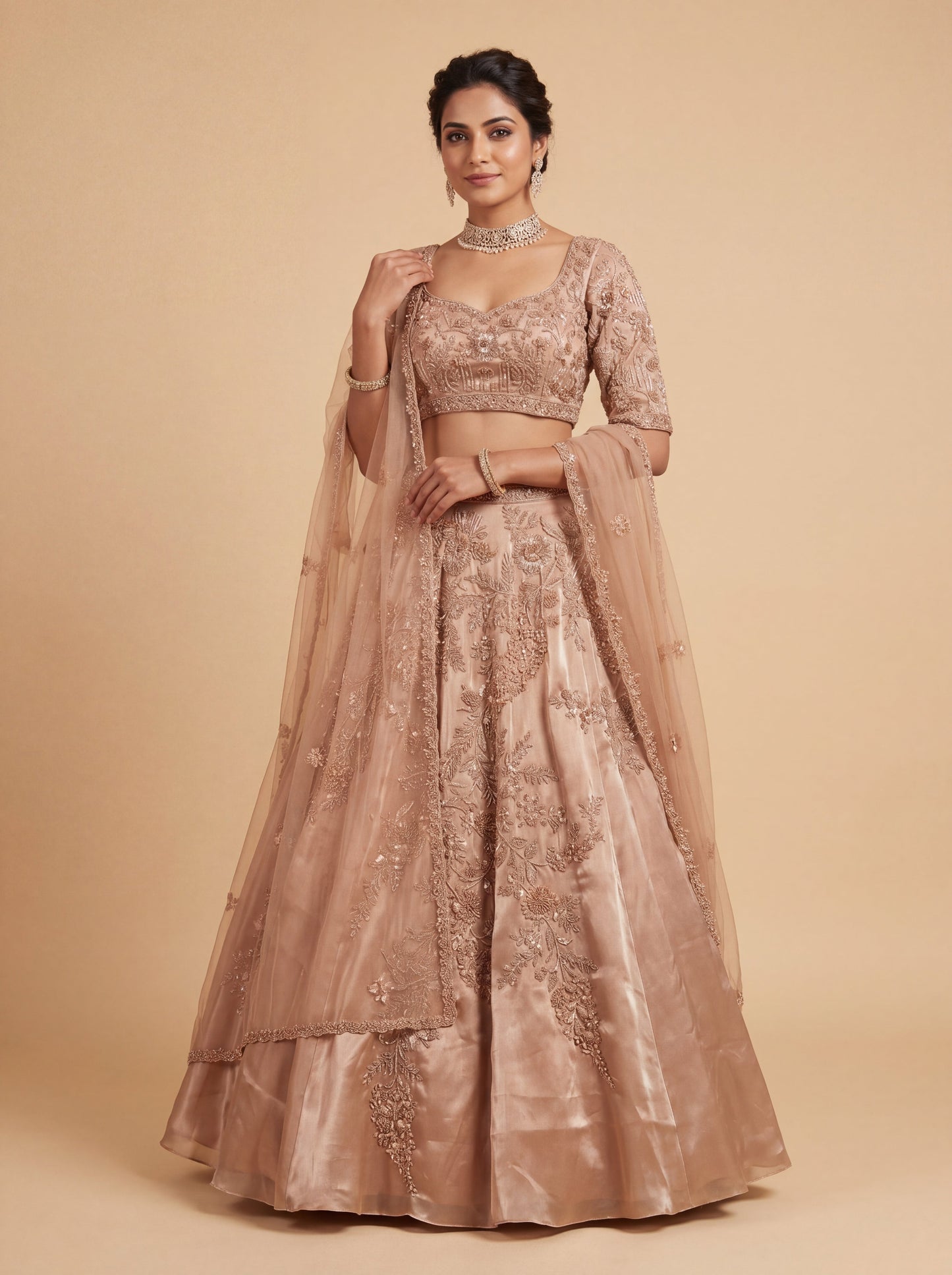 Khaki Gold Heritage Bridal Lehenga With Intricate Zari Embroidery