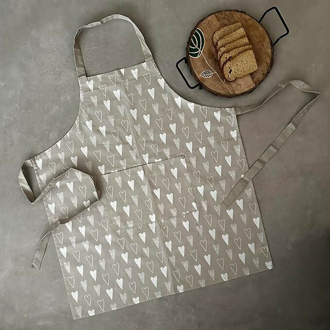 Oak & Lily 100% Cotton Kitchen Apron-Beige and Ivory