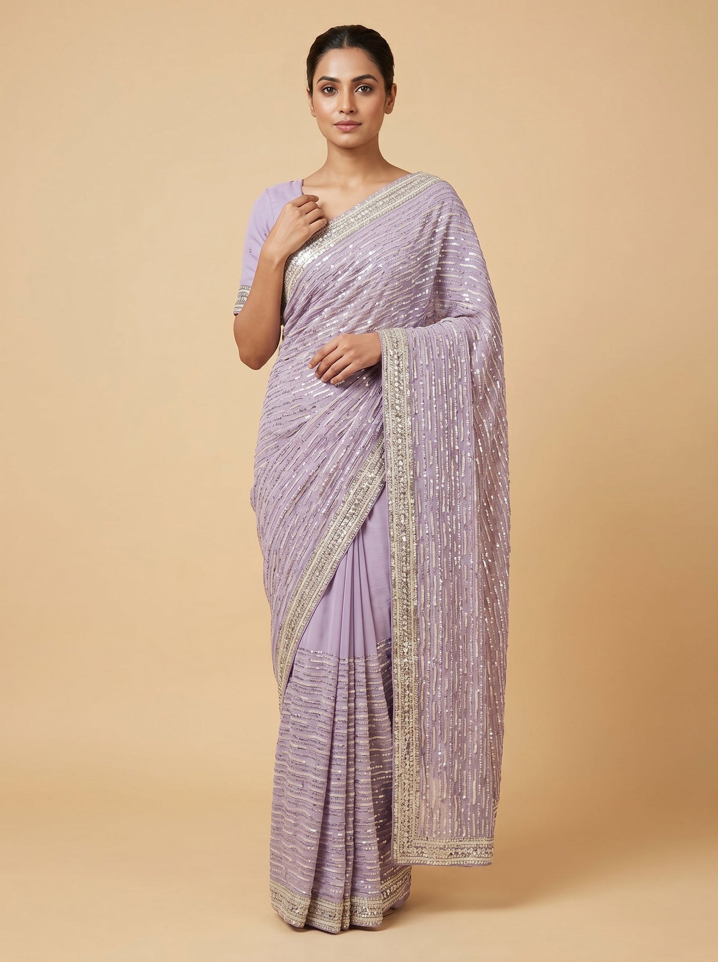 Lavender Frost Bloom Embroidered Saree