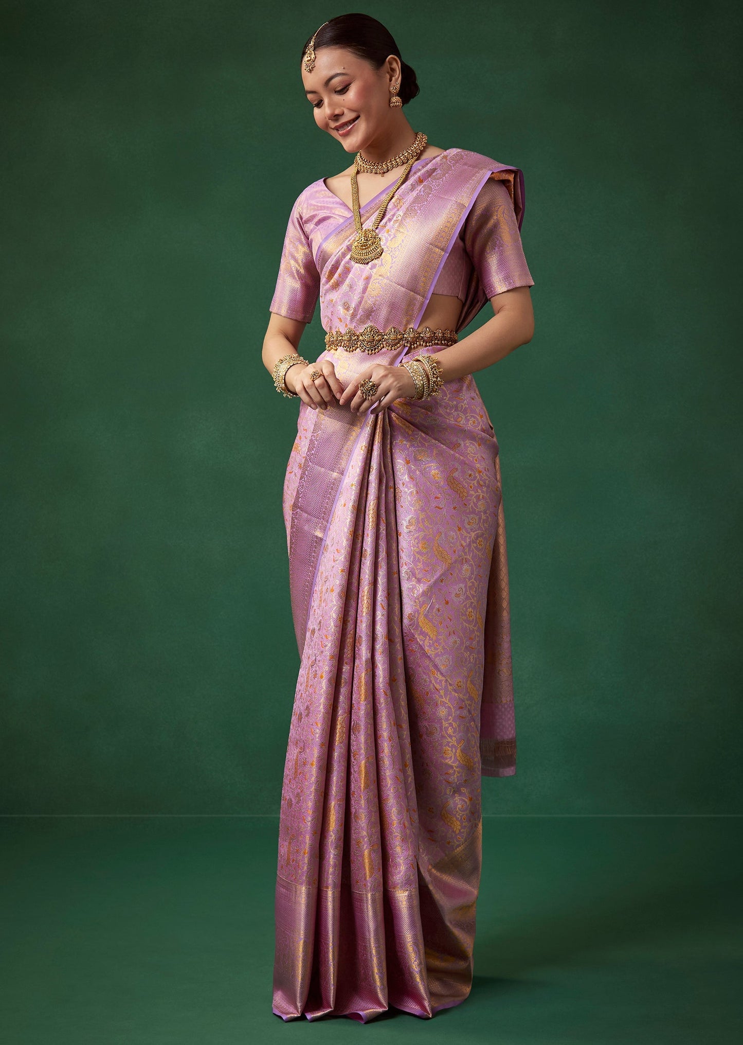 Lavender Banarasi Brocade Saree with Unstitched Blouse