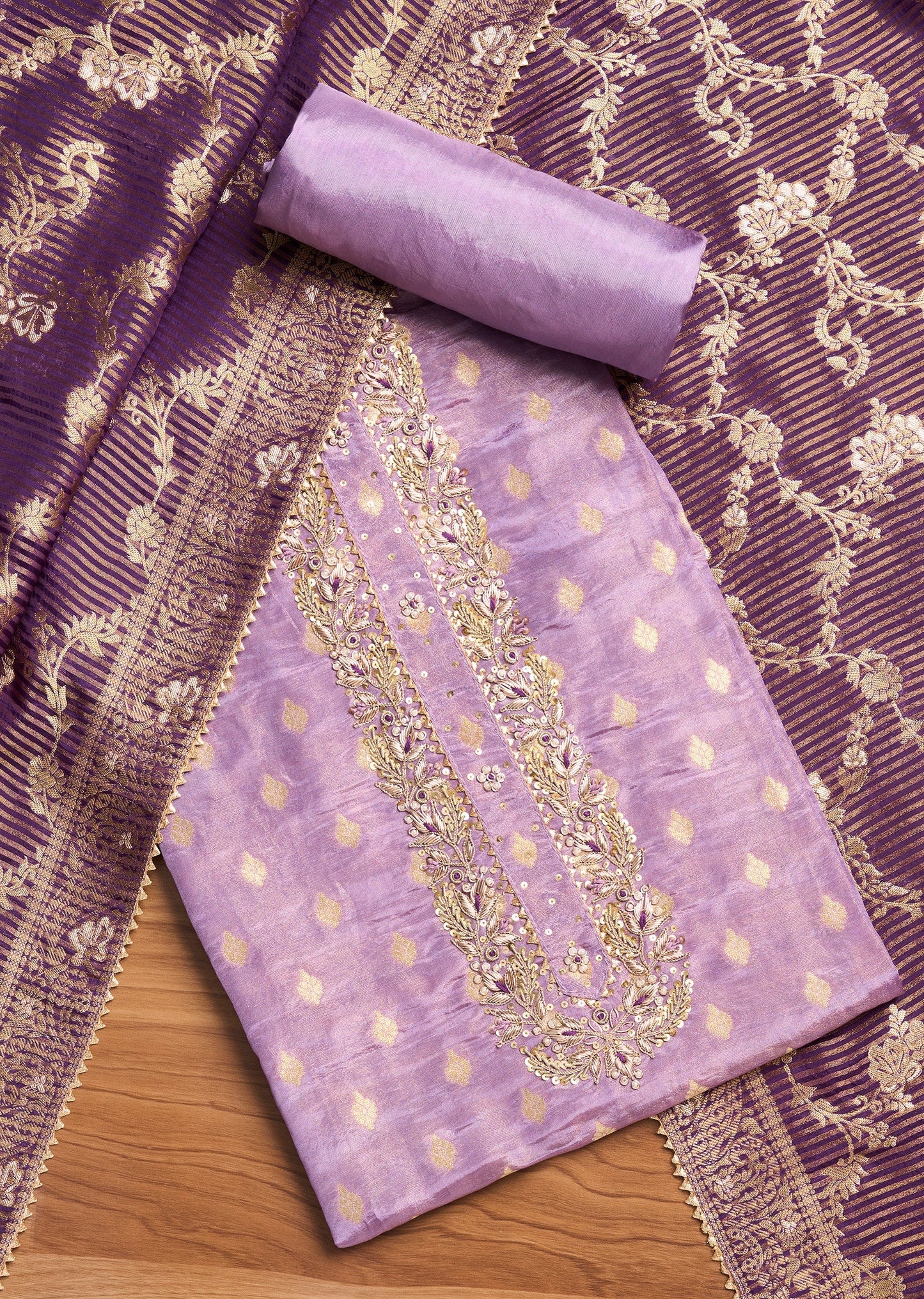 Lavender Tissue Embroidered Unstitched Suit Set
